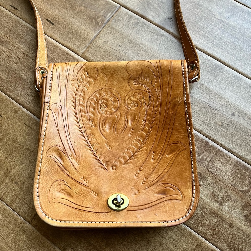 Authentic, vintage, leather + suede crossbody bag